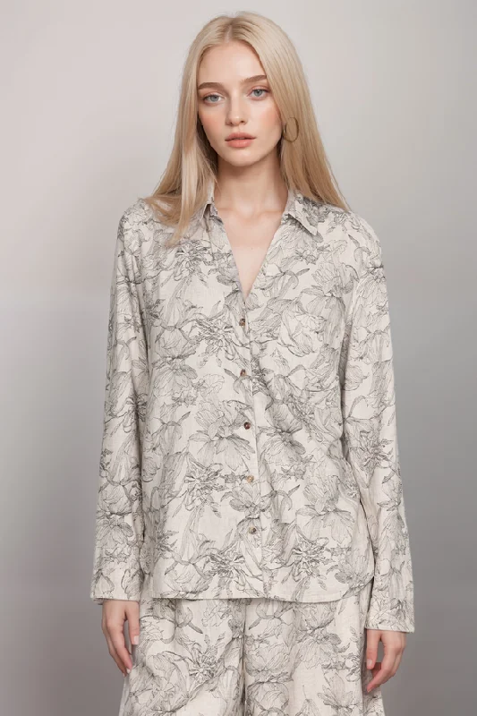 Epic Value Johnny Was  Etched Floral Relaxed Linen Shirt J17623