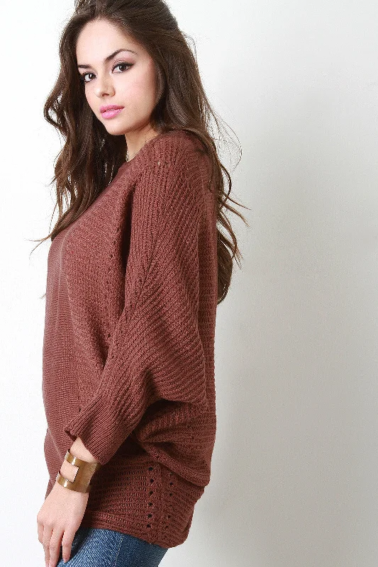 Instant Savings Contrast Knit Baggy Bat Wing Sweater