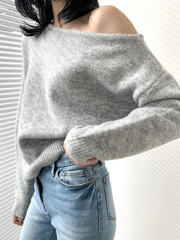 Closeout Sale One Shoulder Graceful Asymmetric Sweater