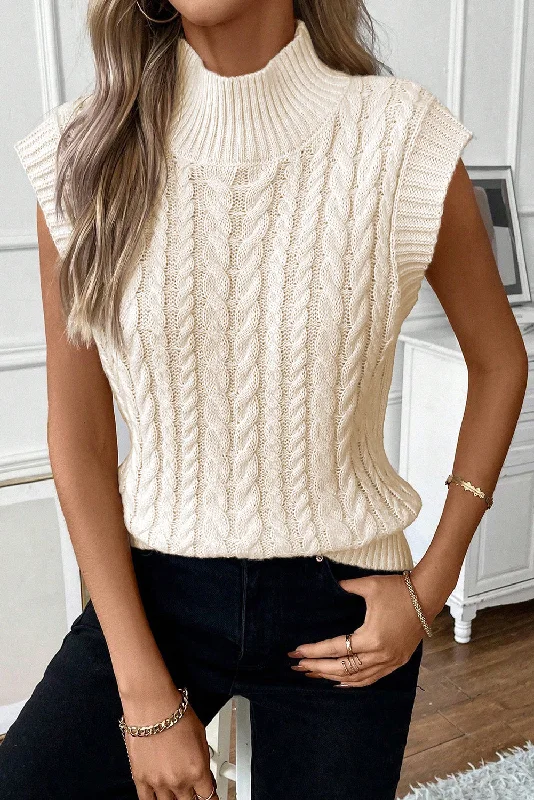 Weekend Deal Cable Knit High Neck Sweater Vest