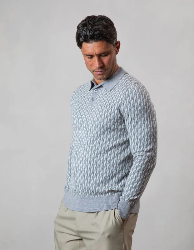 L/S Grey Illusion Knit Print Polo