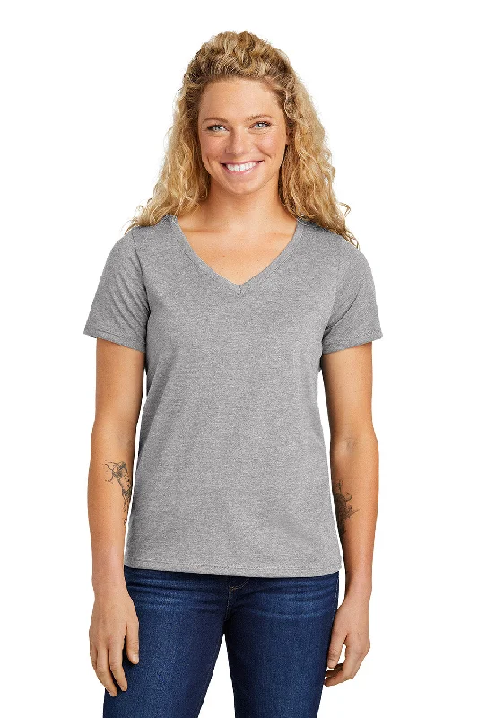 New Markdowns Volunteer Knitwear Womens USA Made Daily Short Sleeve V-Neck T-Shirt - Heather Grey