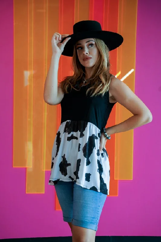 Take Advantage Black & Cow Bulgari Sleeveless Plus Size Top