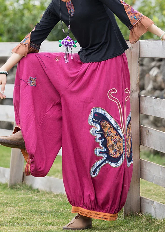 Today’s Special French Rose Embroideried Floral Linen Harem Pants