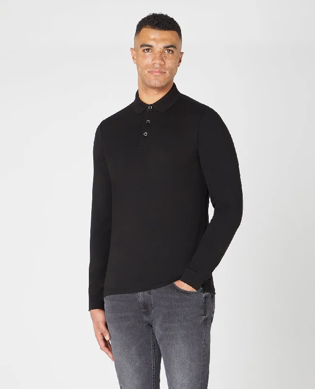 Tapered Fit Cotton-Stretch Long-Sleeve Polo Shirt