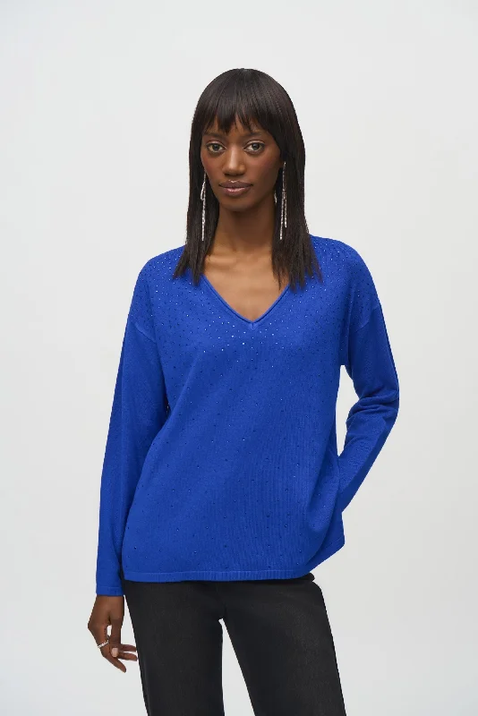 Savings Soar This Weekend Joseph Ribkoff Embellished V-Neck Pullover Sweater Top 244923