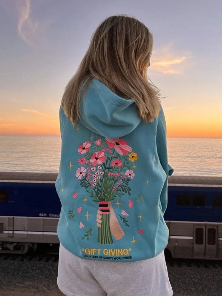 Bargain Bin Fashion Print Autumn Winter Long Sleeve Pullover Hooded Casual Loose Hoody