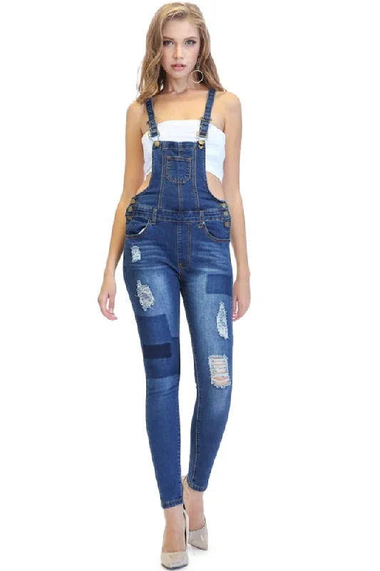 Unmissable Offer Women's Patched & Distressed Skinny Overalls