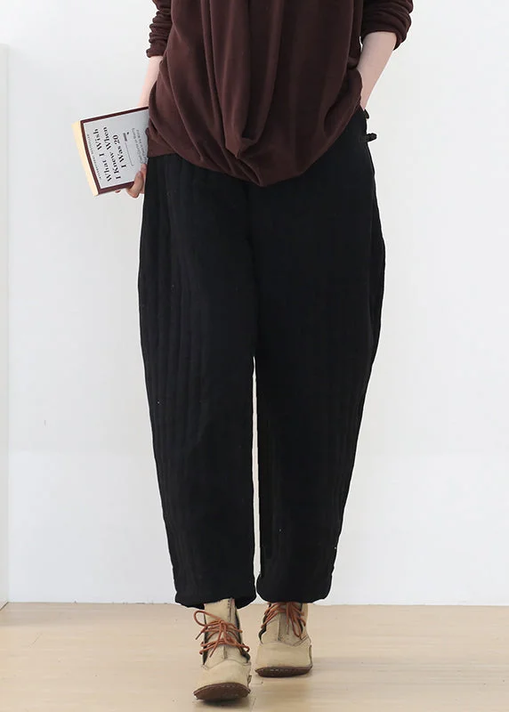 Weekend Savings Bonanza Loose Black Elastic Waist Thick Cotton Pants Winter