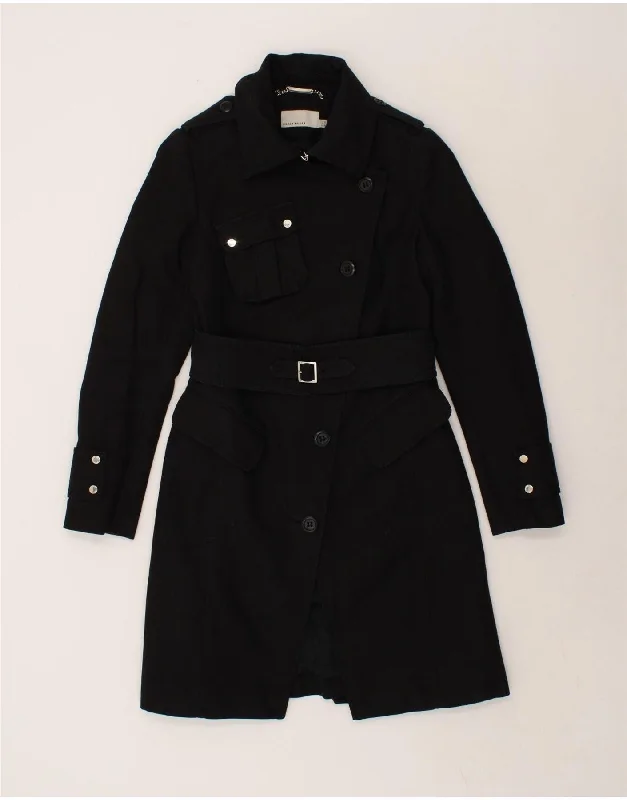 Clearance Sale KAREN MILLEN Womens Belted Chesterfield Coat UK 10 Small Black Cotton
