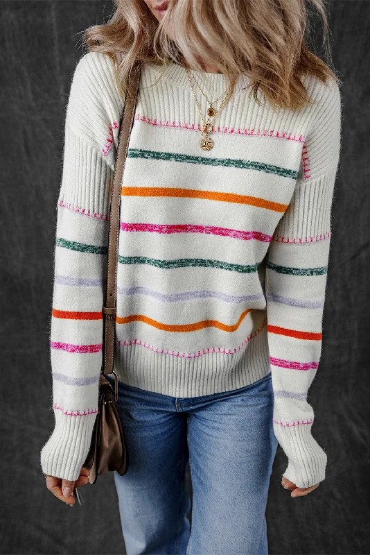 Special Offer Striped Ribbed Trim Sweater