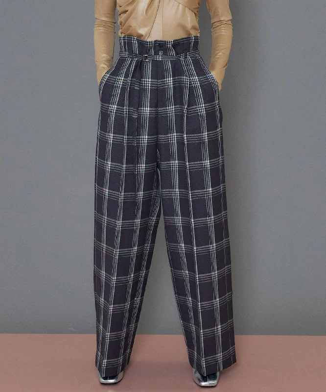 Deal Frenzy [SALE] CHECK HIGH WAIST WIDE PANTS