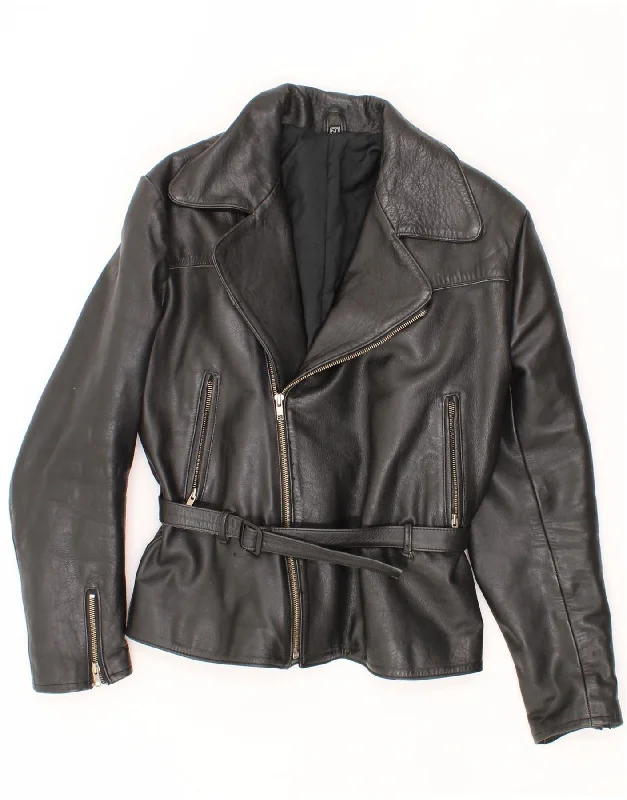 Stock Clearance VINTAGE Womens Leather Jacket IT 50 XL Black