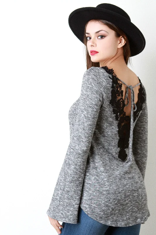 Major Deal Back Crochet Trim Longsleeve Top