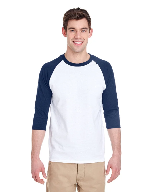 Gildan Heavy Cotton 3/4-Raglan Sleeve T-Shirt | White/ Navy