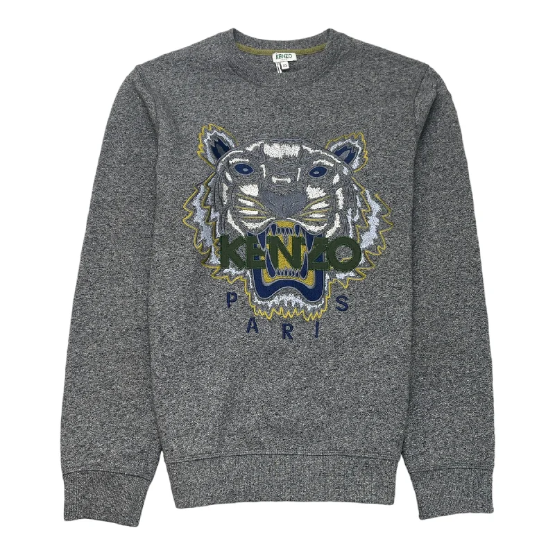 Men's Embroidered Tiger Sweatshirt Grey Size XS