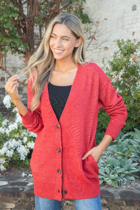 Limited Stock Maddi Oversized Long Cardigan, Red