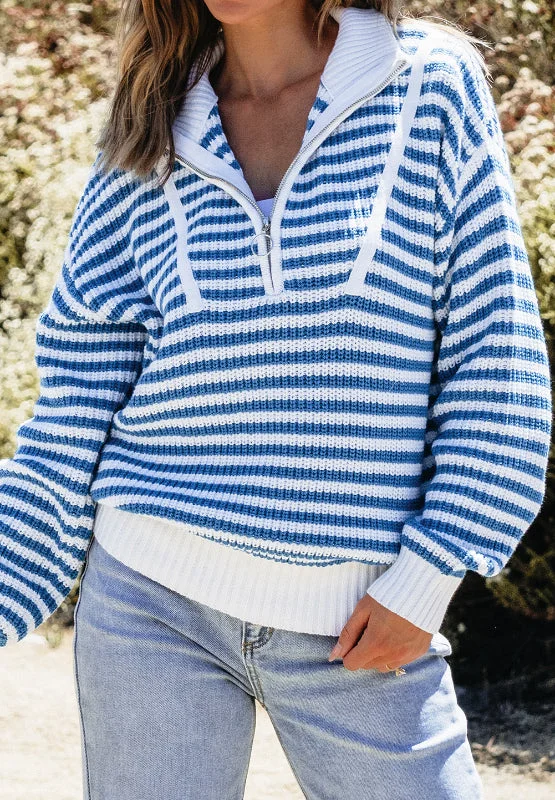 Today Only Striped Half Zip Mock Neck Long Sleeve Sweater