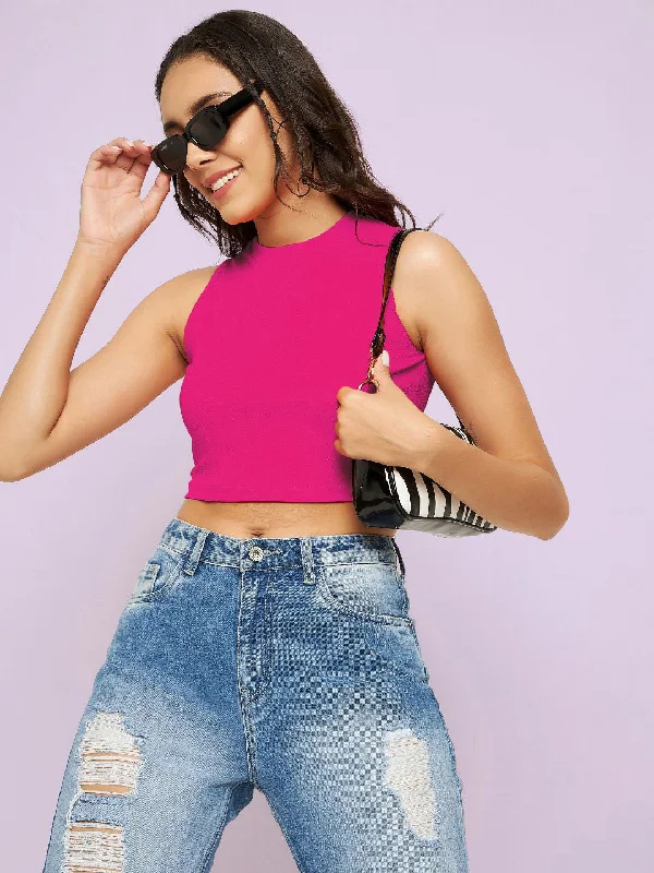 Bargain Blast Cotton Stretchable High Neck Crop Top