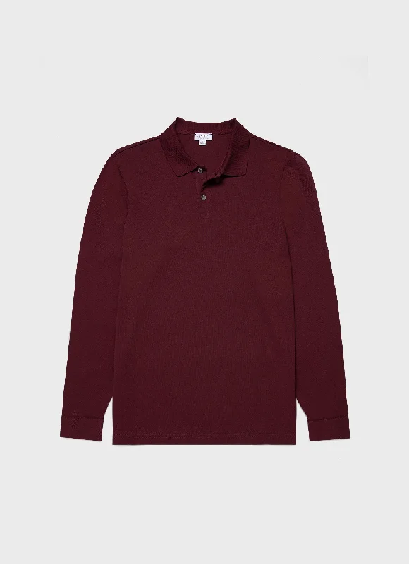 Men's Long Sleeve Piqué Polo Shirt in Port