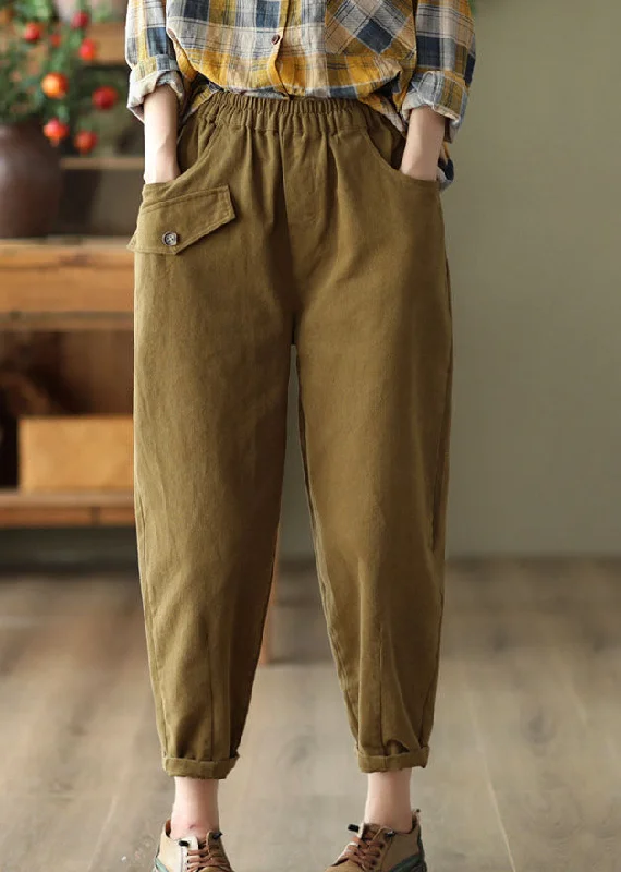Weekend Offers That Impress Khaki Slim Fit Cotton Harem Pants High Waist Pockets Fall