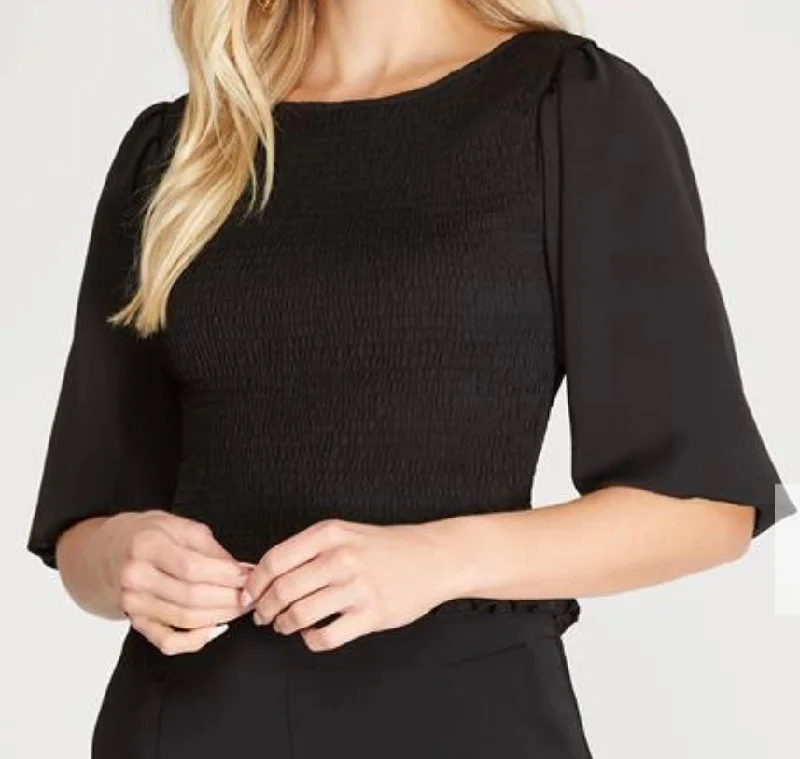 Friends and Family Sale Half Bubble Sleeve Smocked Satin Top