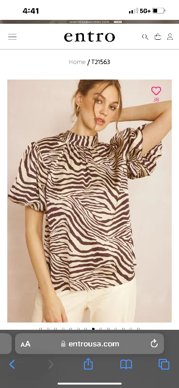 Deal Zone Zebra Print High Neck Bubble Sleeve Top
