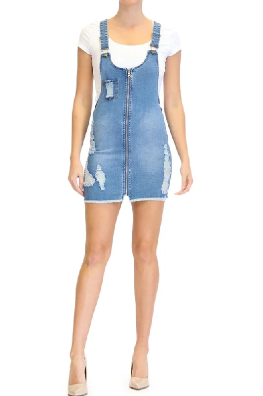Today’s Deal Destroyed Denim Overalll Zipper Dress