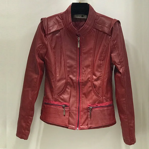 Overstock Sale New Spring And Autumn Korean Style Motorcycle Stand-up Collar Slim Fit Slimming Leather Coat