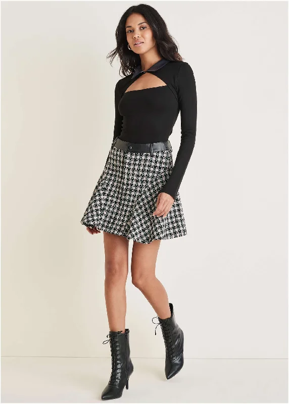 Bonus Savings Tweed Flounce Mini Skirt - Black Multi