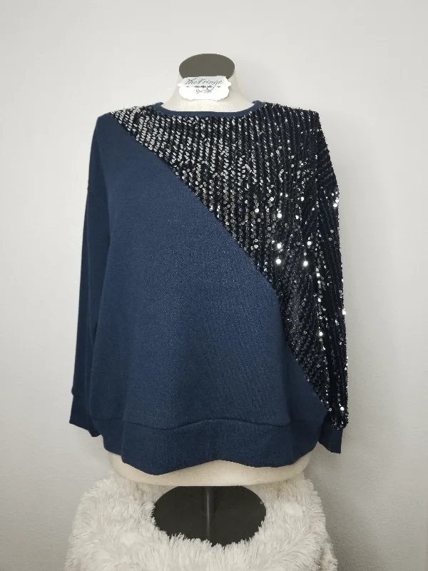Special Discount Long Sleeve Knit Top W Sequin Contrast
