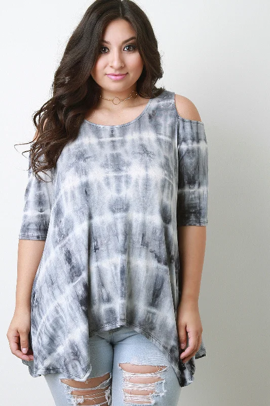 Great Bargain Cold Shoulders Tie Dye Sharkbite Top