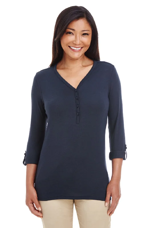 Online Exclusive Devon & Jones Womens Perfect Fit Long Sleeve V-Neck T-Shirt - Navy Blue