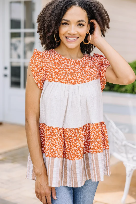 Major Savings Give The Joy Clay Orange Colorblock Top
