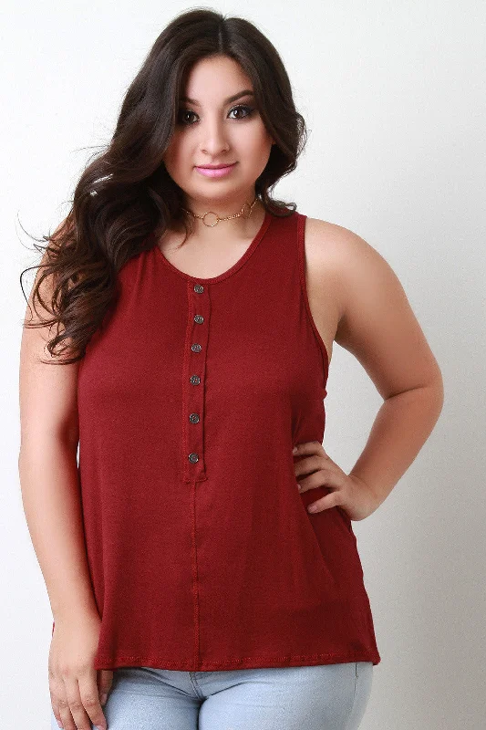 Weekend Specials to Enjoy Casual Button Vent Back Tank Top