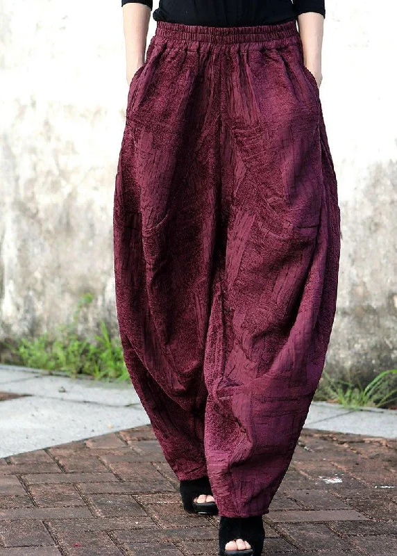 Markdowns Loose Purple Pockets Jacquard Casual Winter Pants
