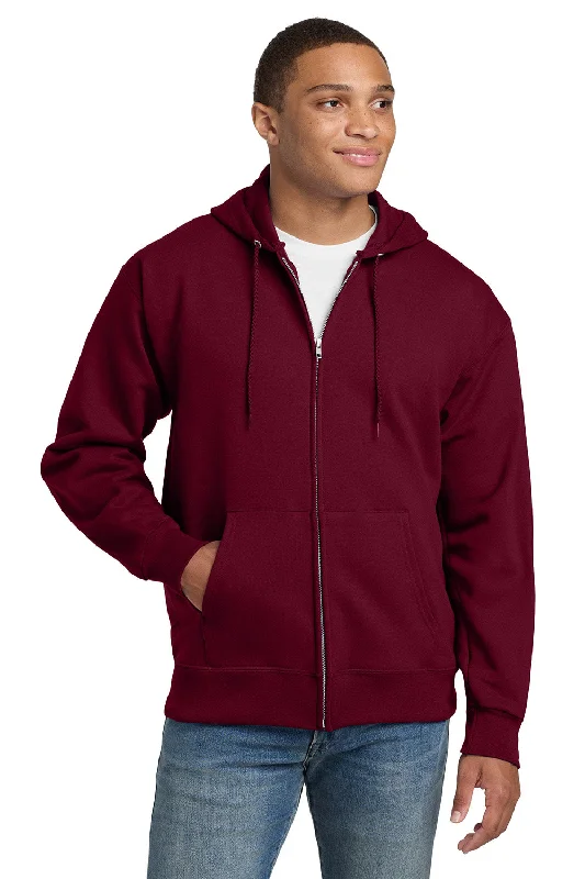 Hanes Mens Ultimate Cotton PrintPro XP Pill Resistant Full Zip Hooded Sweatshirt Hoodie w/ Pockets - Maroon