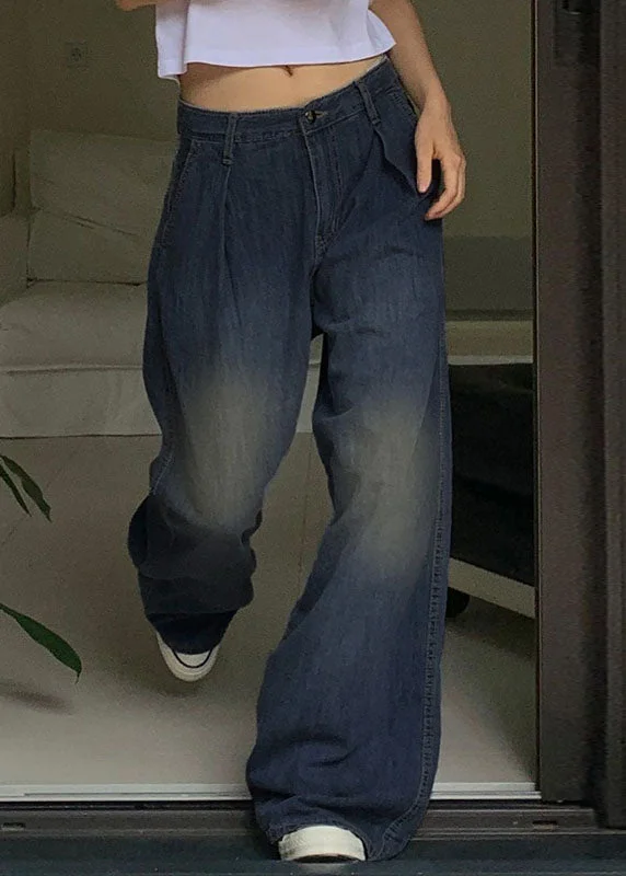 Markdown Madness French Blue Pockets Patchwork Denim Wide Leg Pants Fall