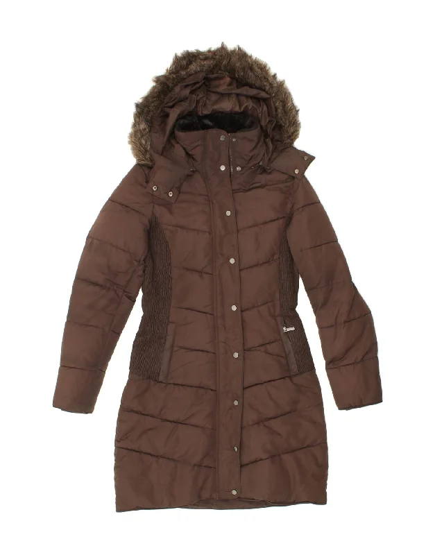 Limited Availability HOBBS Womens Hooded Padded Coat UK 8 Small Brown