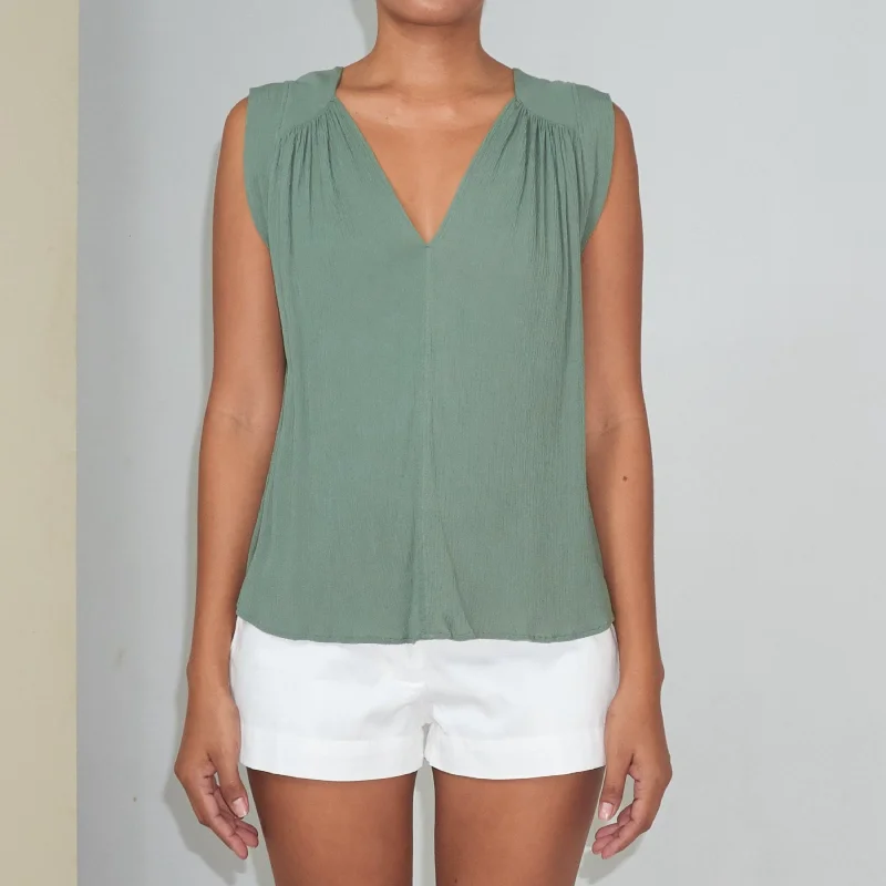 Celebrate the Weekend with Discounts TRANSIT SLEEVELESS TOP - Crinkled Rayon | Light Olive Green