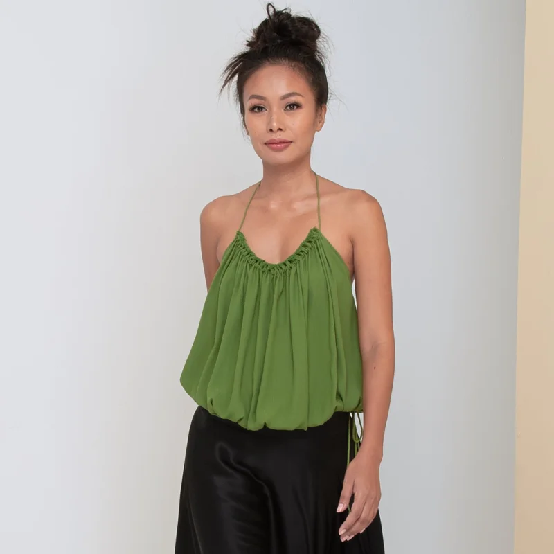 Year-End Sale RUSH HALTER TOP - Rayon Fujette Crepe | Moss Green
