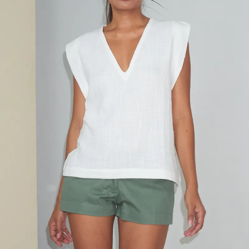 Weekend Deals That Dazzle TEE V TOP - Cotton Gauze | Off White