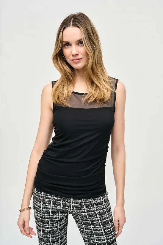 Weekend Specials to Relish Joseph Ribkoff Ruched Mesh Sleeveless Tank Top 243104