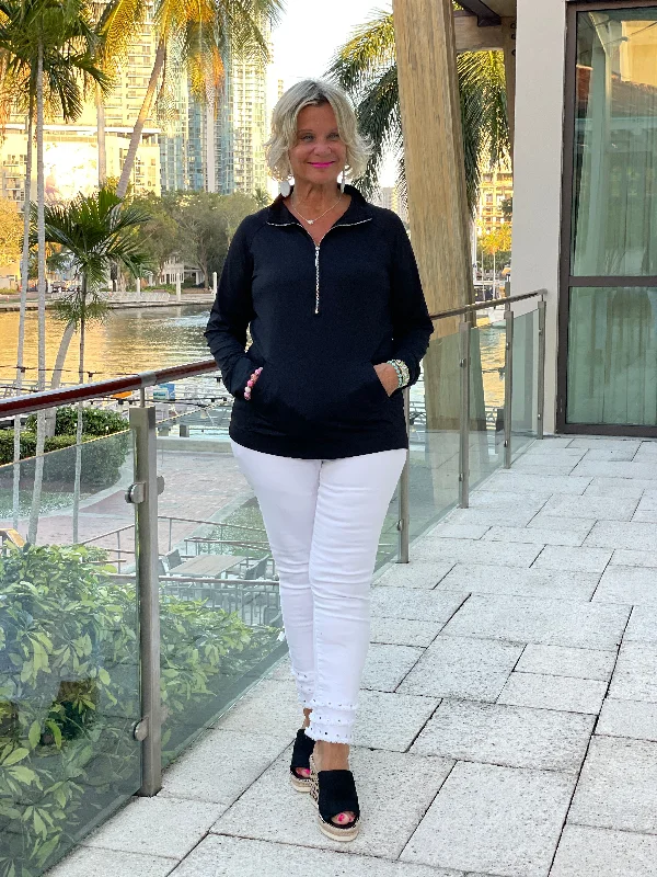 Shop the Weekend Away LULU-B BLACK KANGAROO BLACK HALF ZIPPER