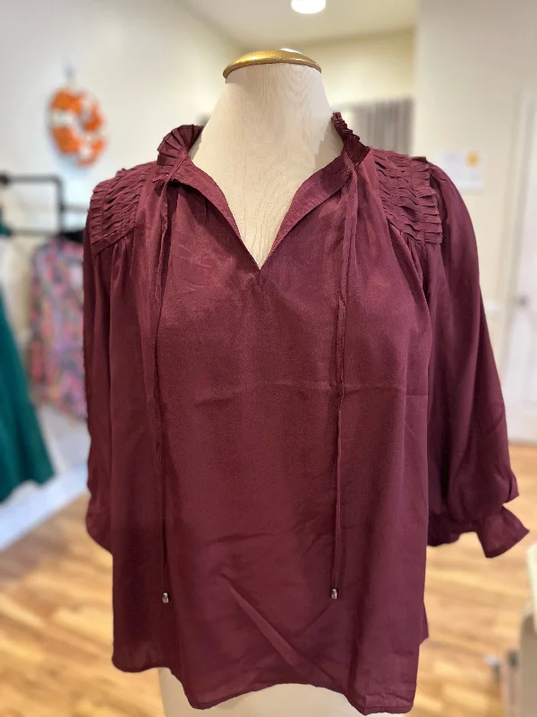 Weekend Savings Spectacular Entro Ruffle Top in Merlot