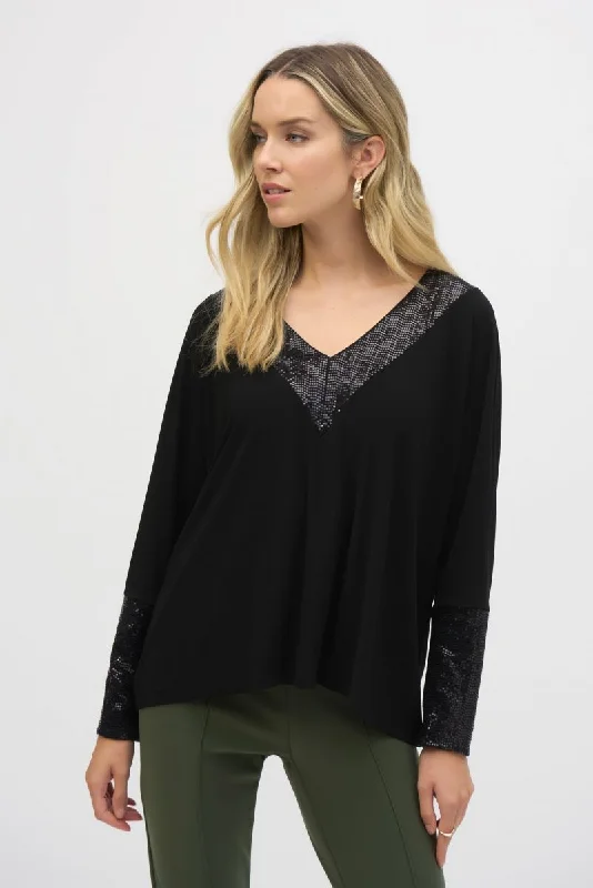 Time-Limited Offer Joseph Ribkoff Sequined V-Neck Boxy Top 244200