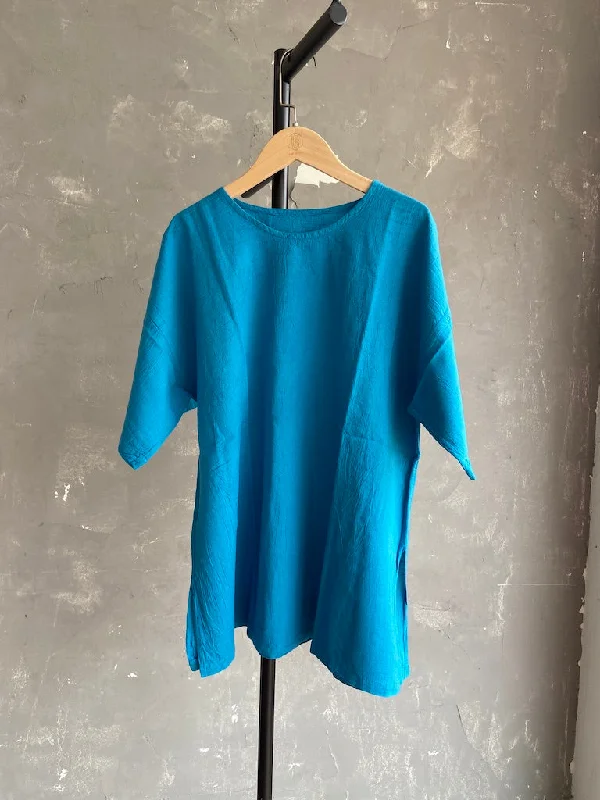 Discount Deals Hand Dyed Long Top in Turquoise