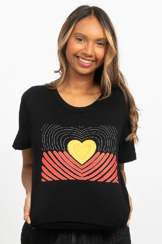 Discount Deals Proud Heart Flag Black Cotton Crew Neck Womens T-Shirt