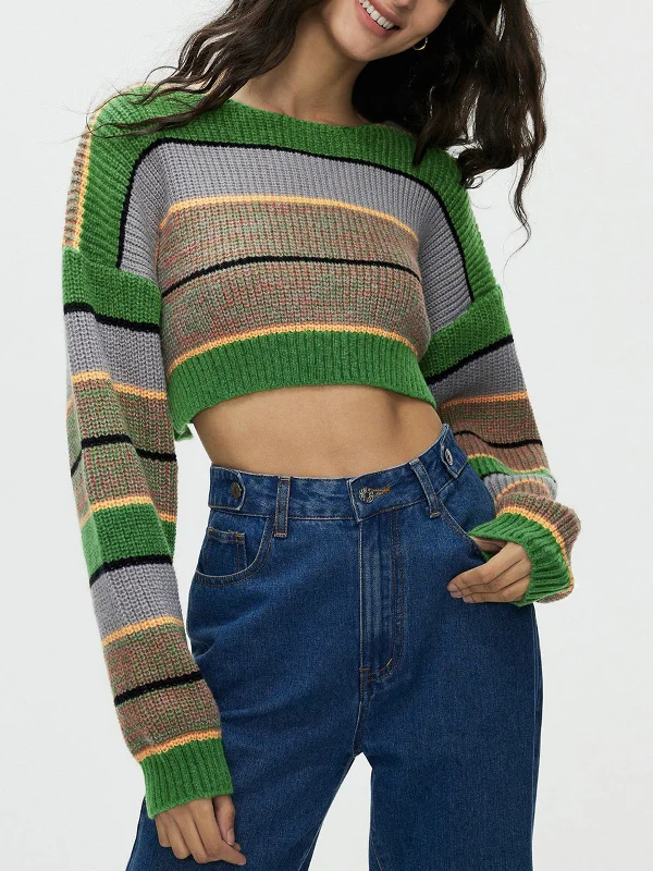 Deal Explosion Indie Aesthetics Graceful Stripe Crop Sweater