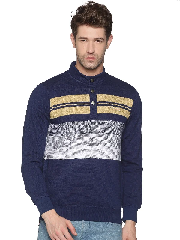 Men Striped Navy Blue Sweatshirt